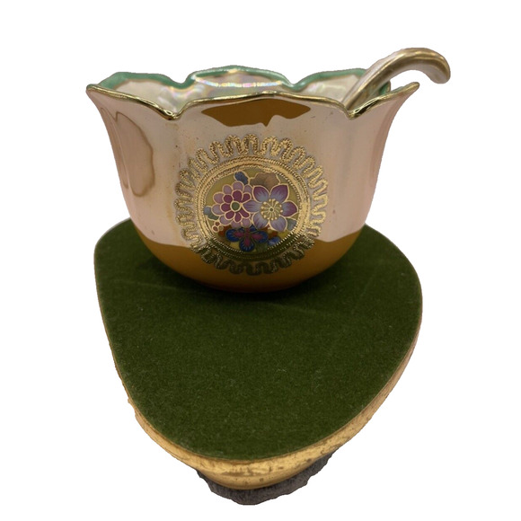 Rare Vintage Iridescent Noritake Bowl & Ladle Gold Luster Hand Painted in Japan - Picture 2 of 15